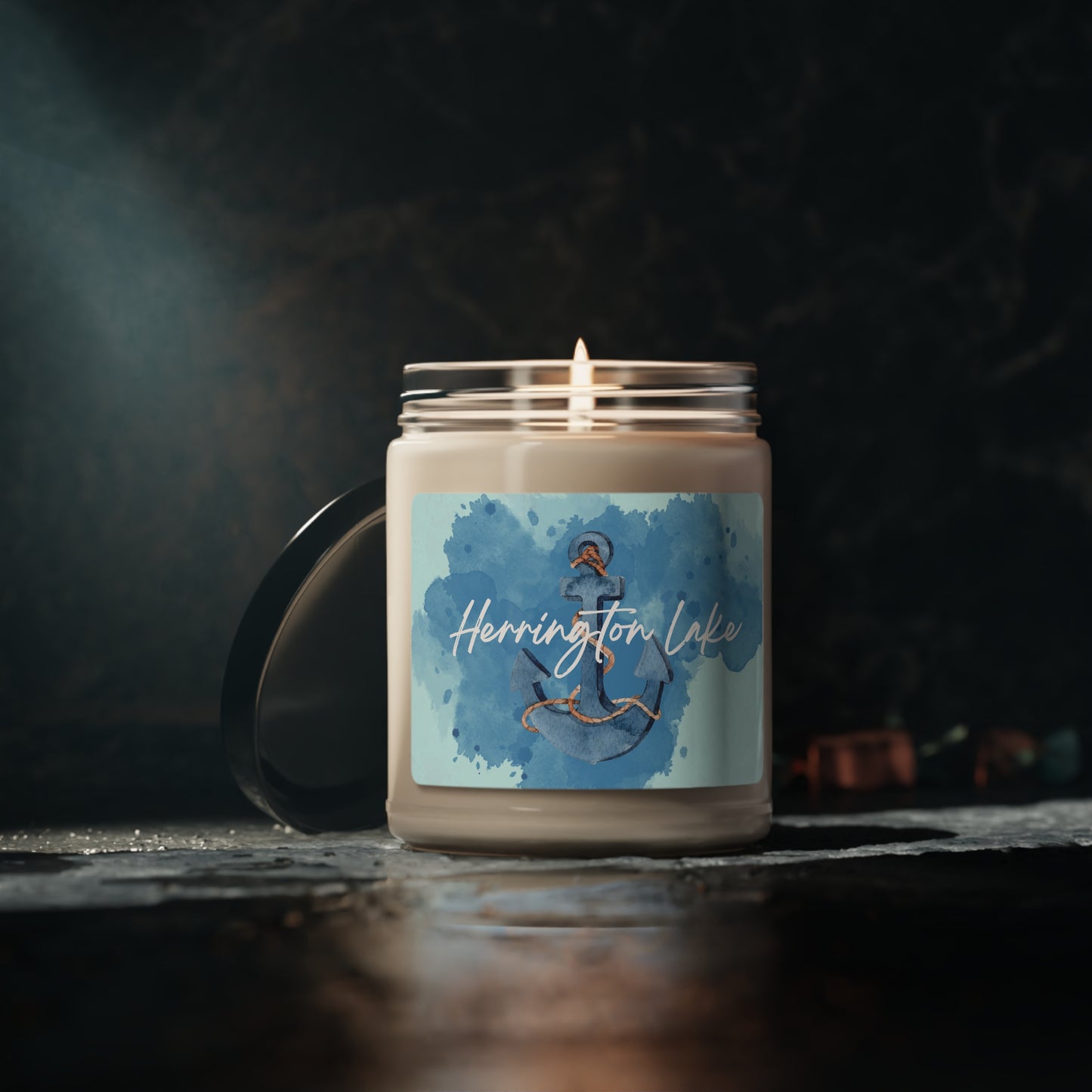 Herrington Lake Blue Watercolor Anchor Scented Soy Candle, 9oz