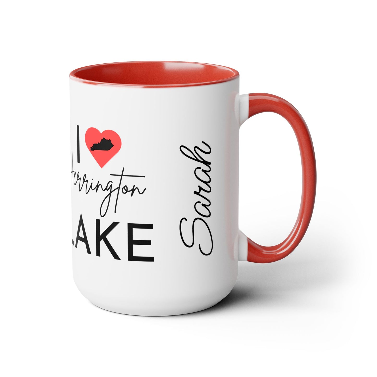 Custom Personalized I ❤️ Herrington Lake Two-Tone Biggie Coffee Mugs, 15oz