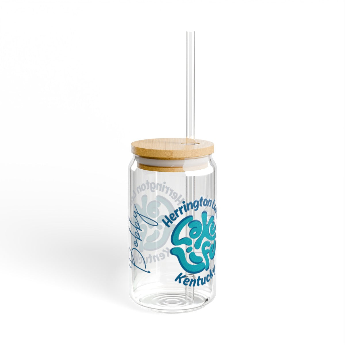 Customized Name Herrington "Lake Life" 2024 16Oz Glass Can Sipper w/ Bamboo Lid and Tritan Straw