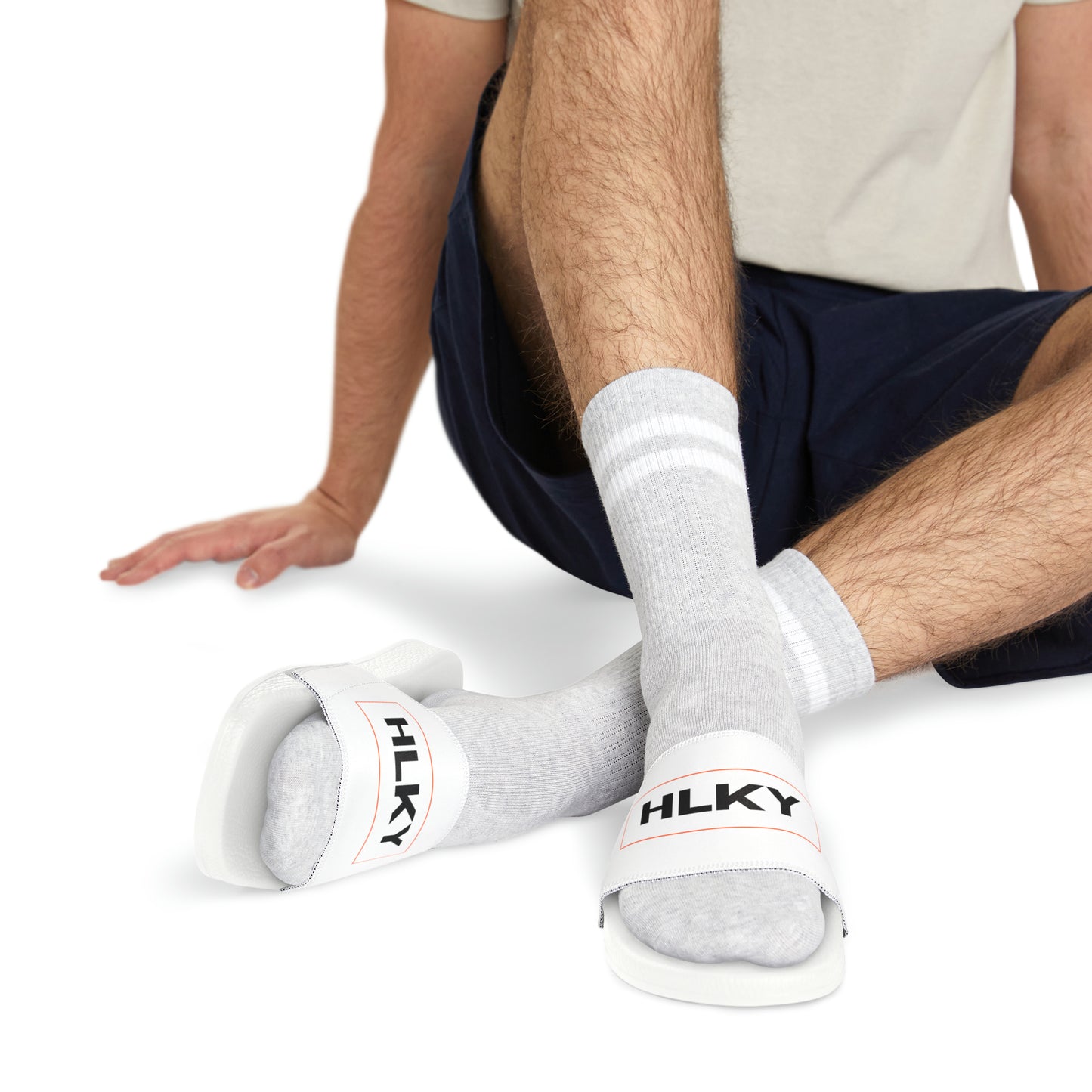 Men's HLKY Logo Slide Sandals, White