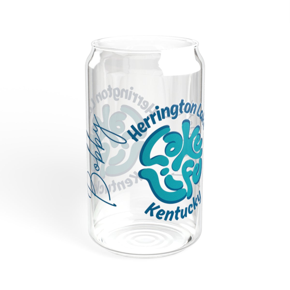 Customized Name Herrington "Lake Life" 2024 16Oz Glass Can Sipper w/ Bamboo Lid and Tritan Straw