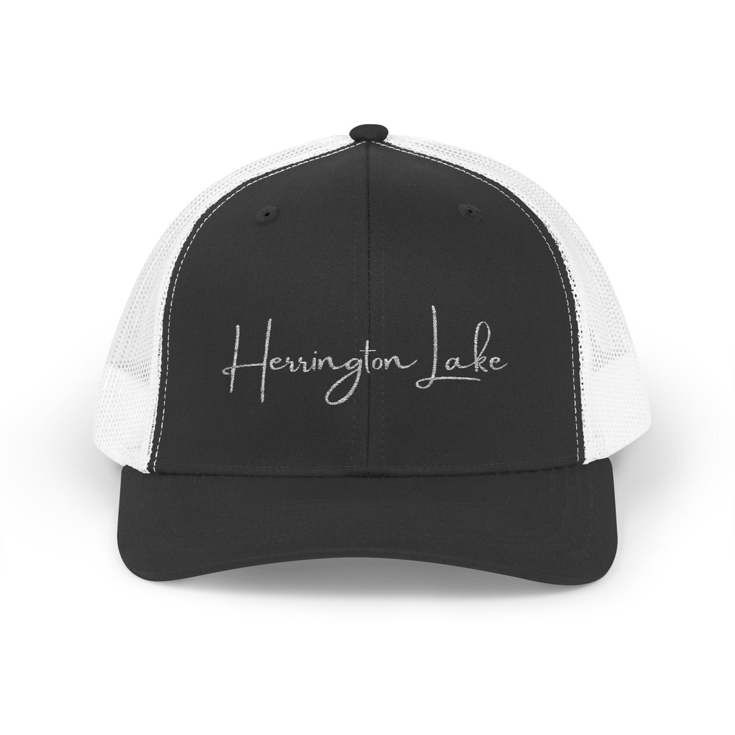 Embroidered Herrington Lake Script Logo Snapback Trucker Cap