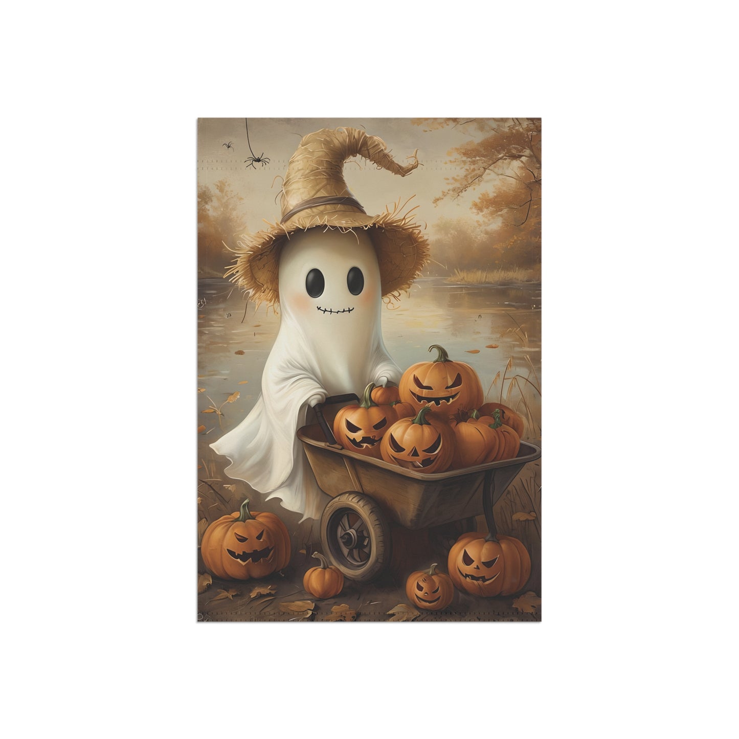Cute Lake Ghost with Jack O'Lanterns Garden Banner