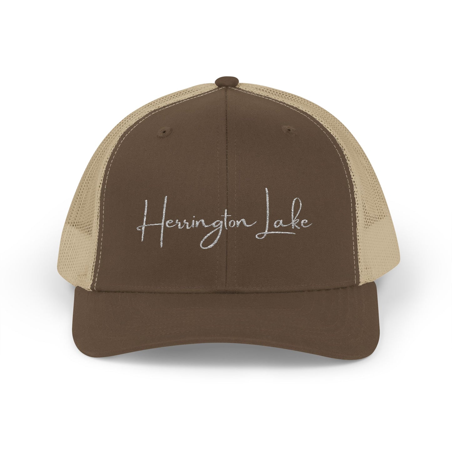 Embroidered Herrington Lake Script Logo Snapback Trucker Cap