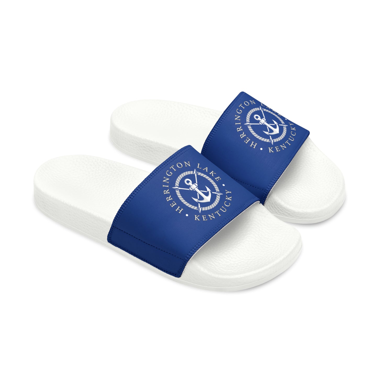 Women's HLKY White Anchor Slide Sandals, Dark Blue