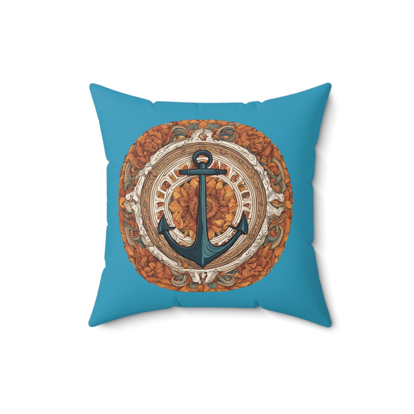 Autumnal Anchor Fall 2024 Mandala Faux Suede Square Pillow (Turquoise)