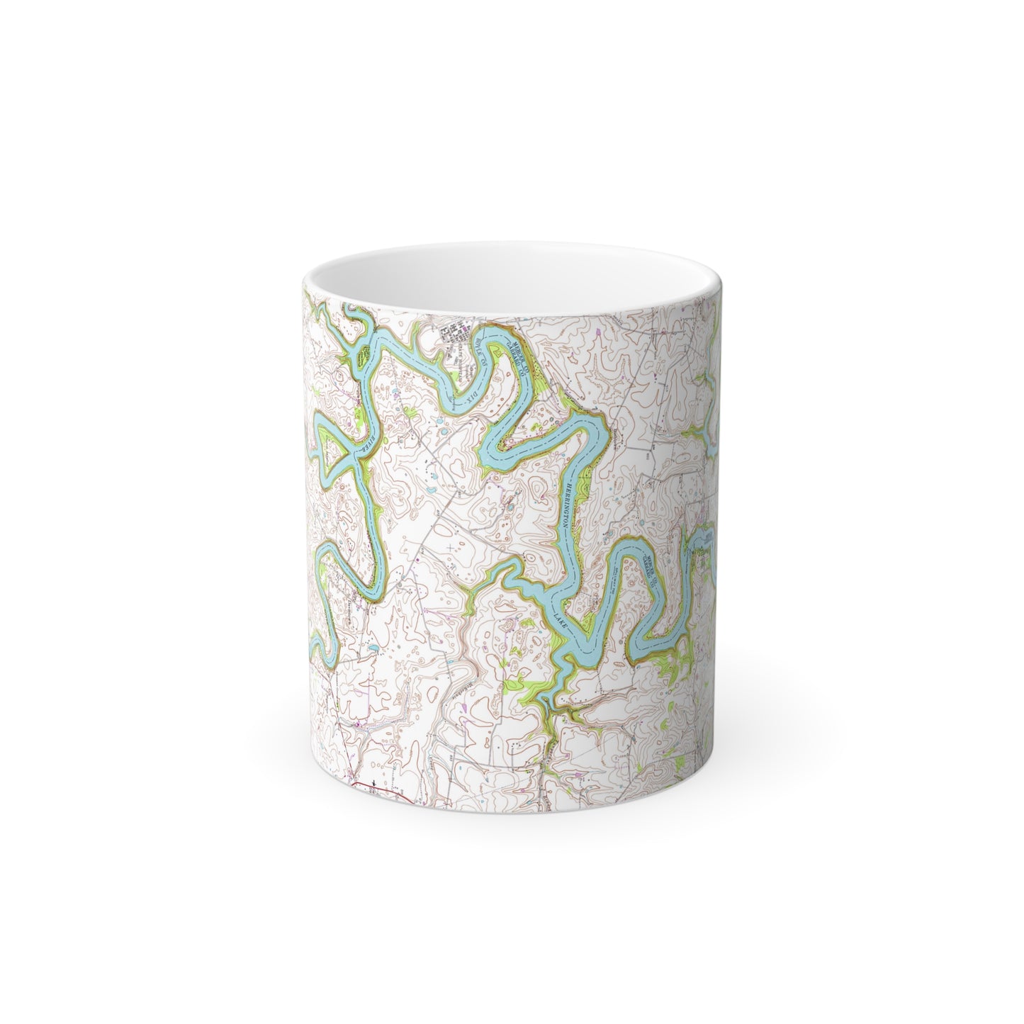Herrington Lake 1952 Topography Map Color Morphing Mug, 11oz