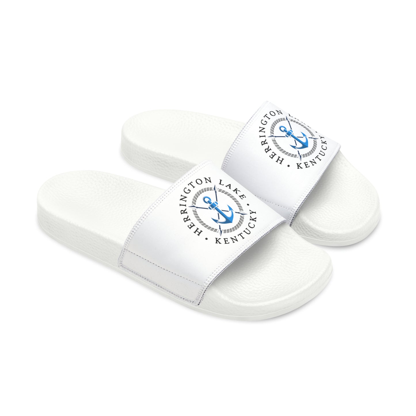 Women's HLKY Blue Anchor Slide Sandals, White