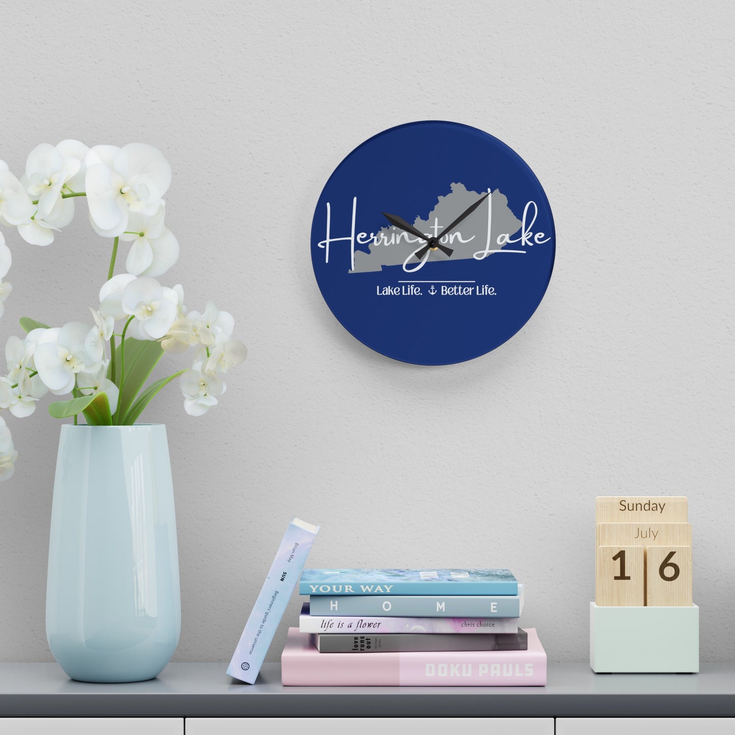 Herrington Lake Signature Collection Acrylic Wall Clock, Round, Blue
