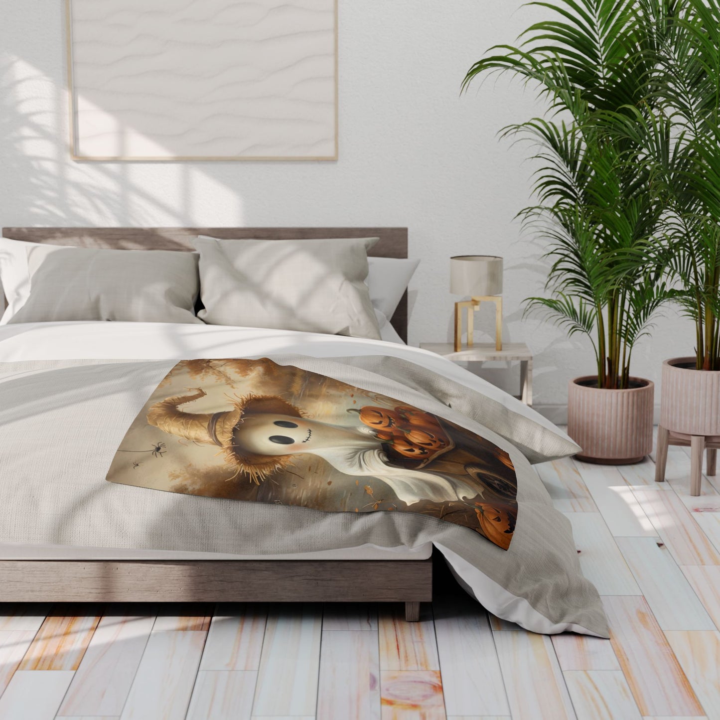 Cute Lake Ghost with Jack O'Lanterns Arctic Fleece Blanket