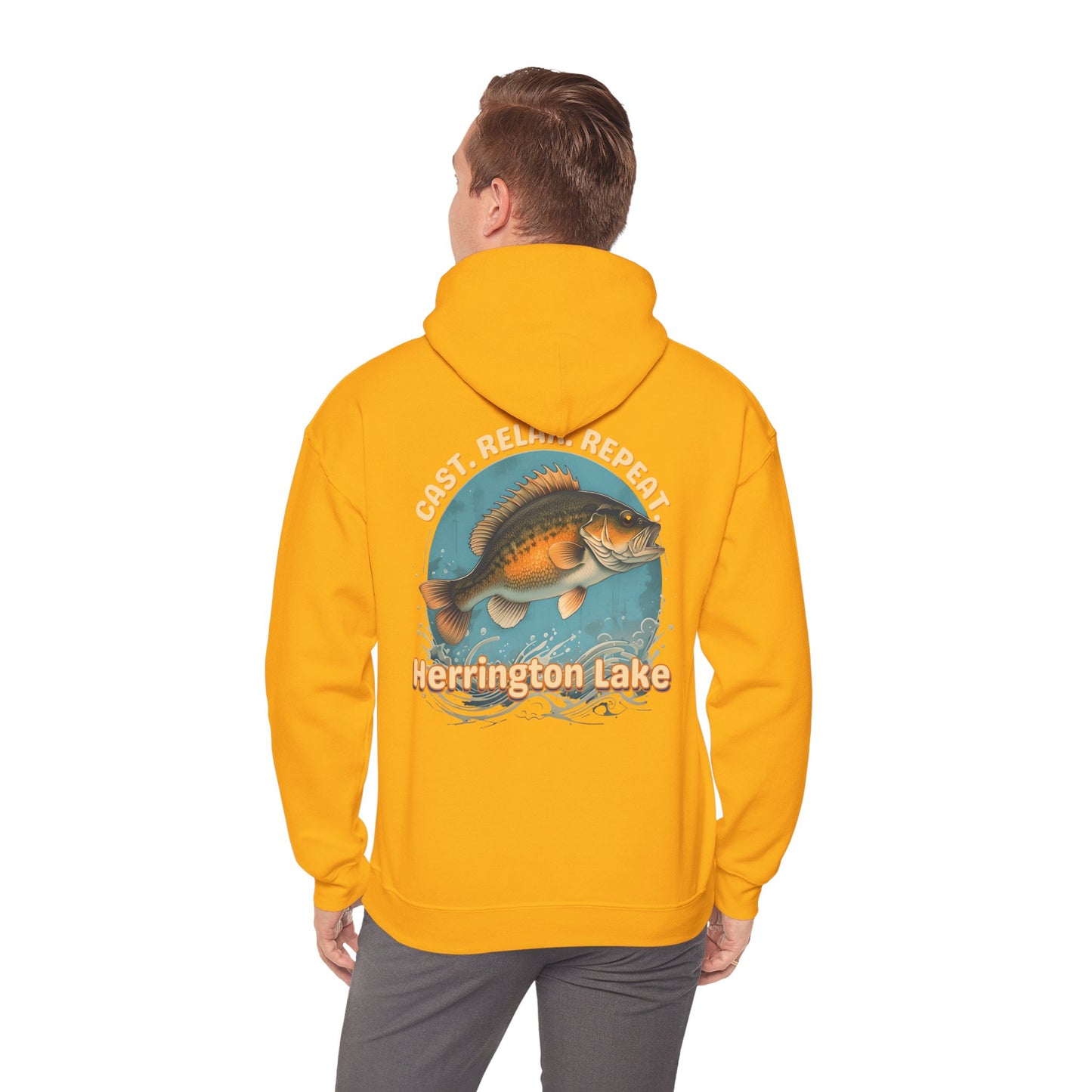 Cast. Relax. Repeat. Herrington Lake Double-Sided Unisex Heavy Blend™ Hooded Sweatshirt
