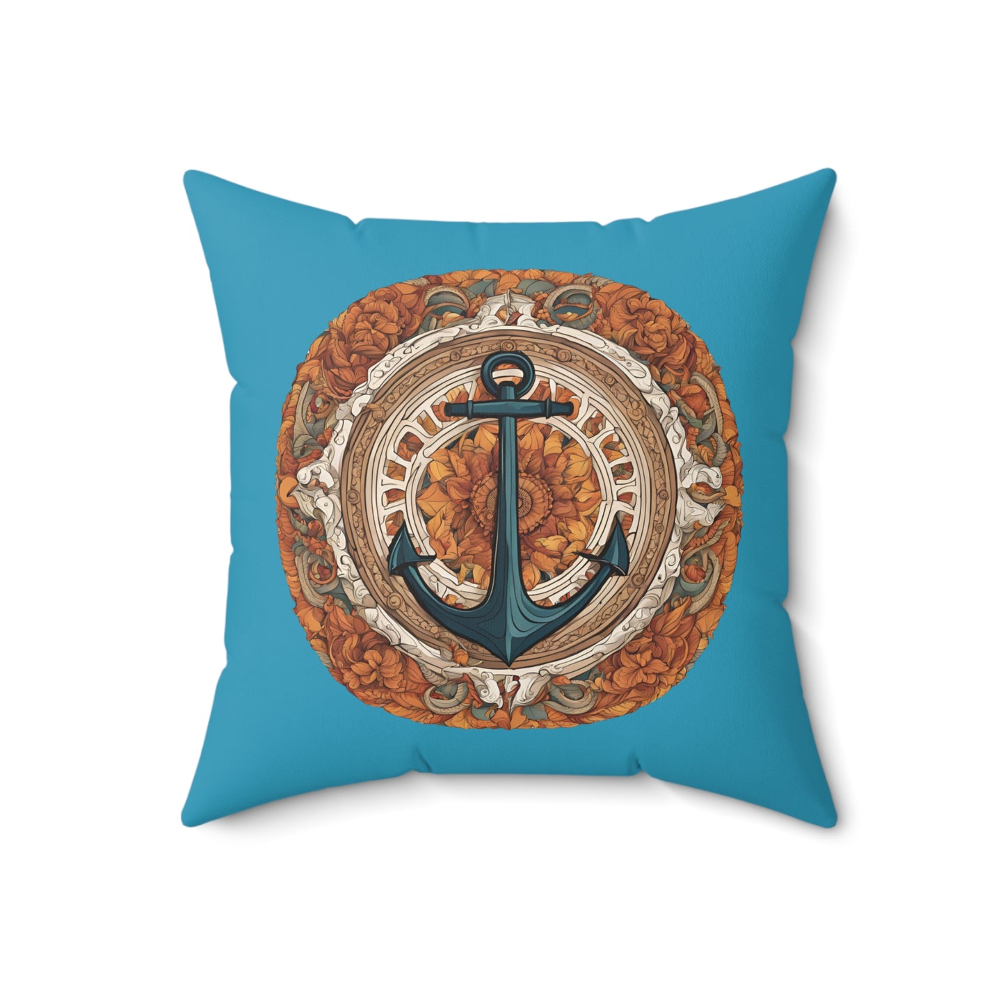 Autumnal Anchor Fall 2024 Mandala Faux Suede Square Pillow (Turquoise)