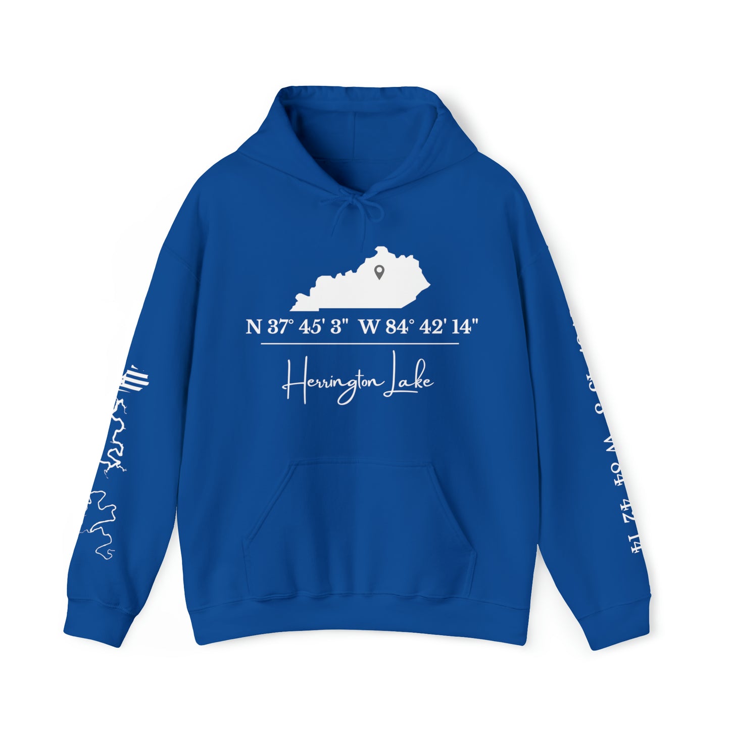 Custom Herrington Lake Coordinates Heavy Blend™ Hooded Sweatshirt w/ Printed Sleeves