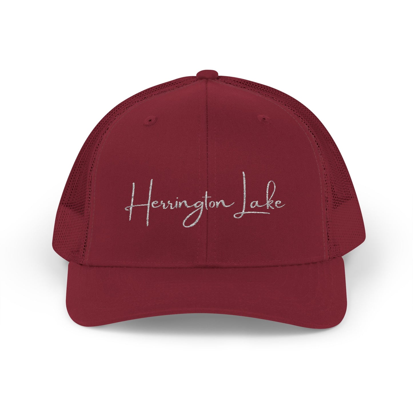 Embroidered Herrington Lake Script Logo Snapback Trucker Cap