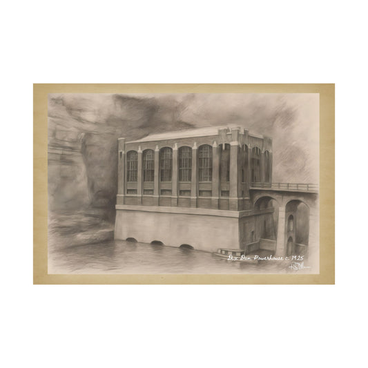 Dix Dam Powerhouse c. 1925 in Pencil Satin Fine Art Poster Print (300gsm)