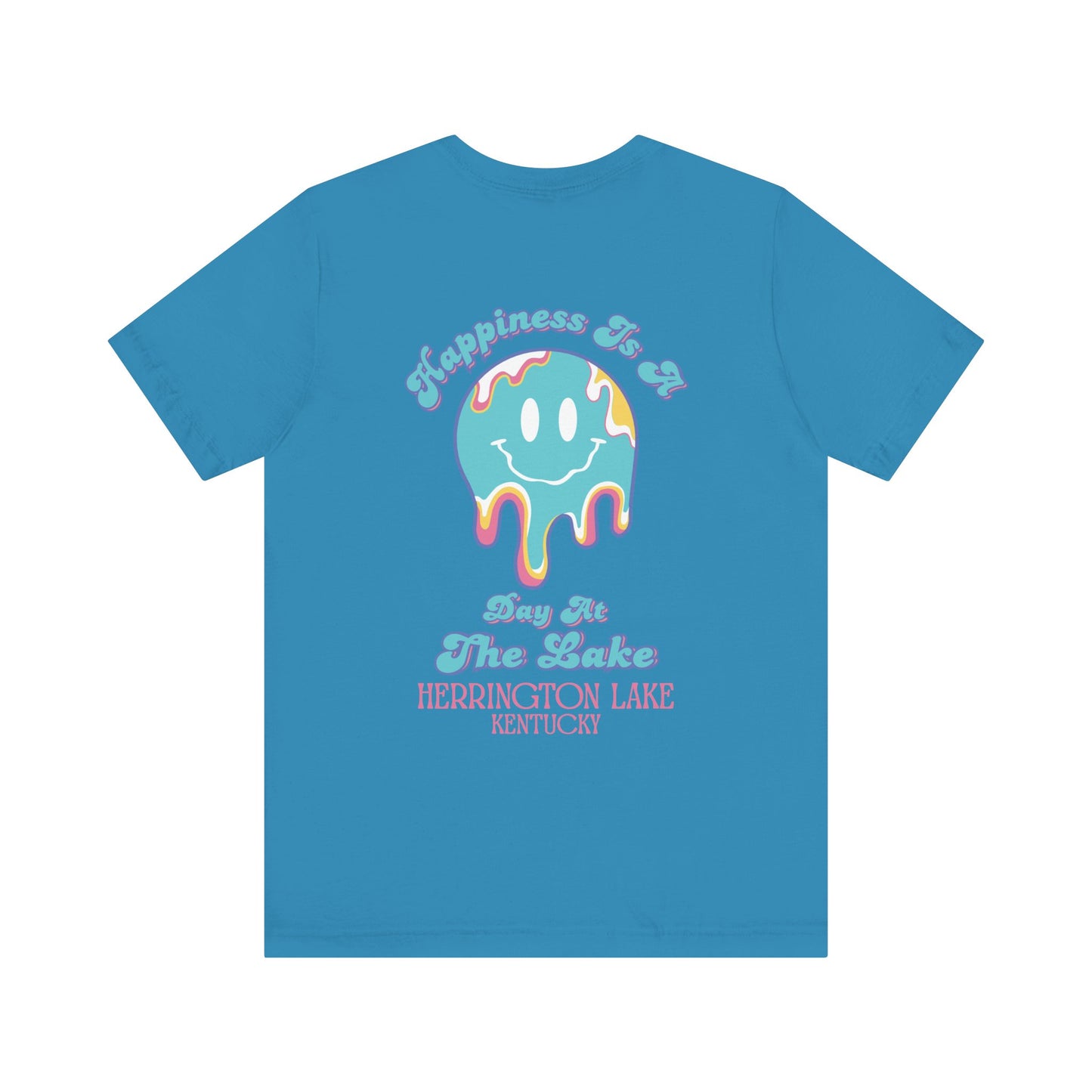 "Happiness Is A Day At The Lake" Double-Sided Print Unisex Jersey Knit Cotton Short Sleeve Tee
