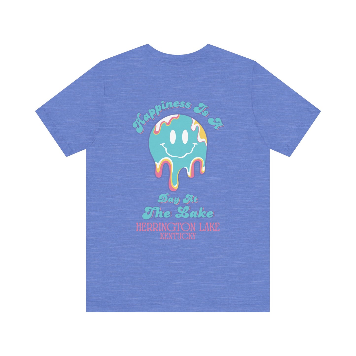 "Happiness Is A Day At The Lake" Double-Sided Print Unisex Jersey Knit Cotton Short Sleeve Tee