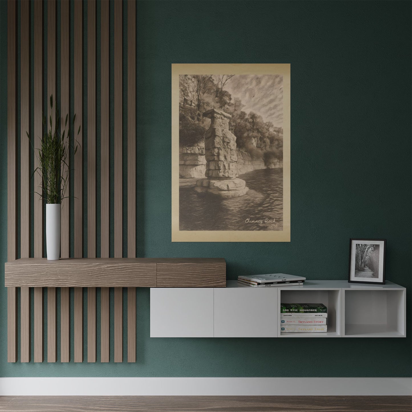 Herrington Lake's Chimney Rock c. 2022 in Pencil Satin Fine Art Poster Print (300gsm)
