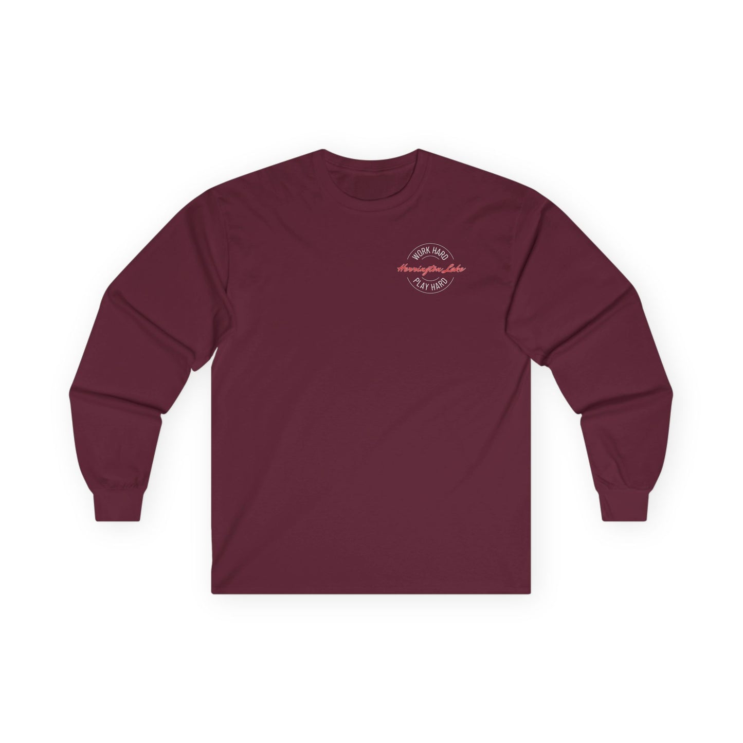 "Work Hard. Play Hard." Herringotn Lake Double-Sided Ultra Cotton Long Sleeve Tee