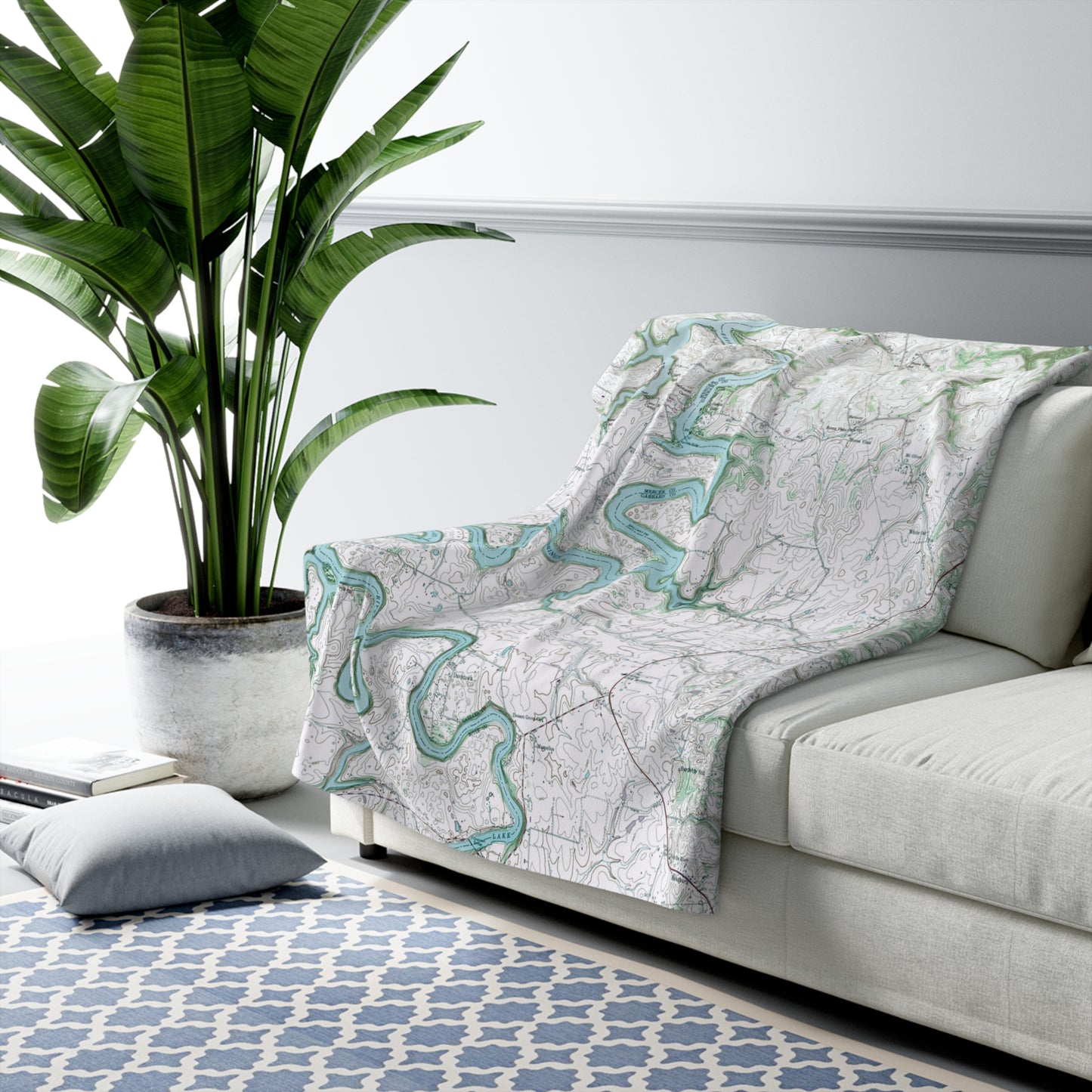 Herrington Lake 1952 USGS Topography Map Sherpa Fleece Blanket - Blue/Green