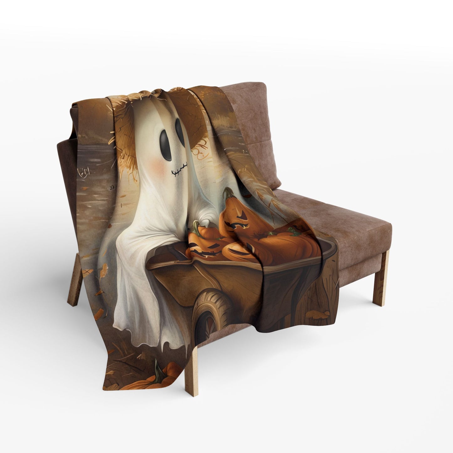 Cute Lake Ghost with Jack O'Lanterns Arctic Fleece Blanket