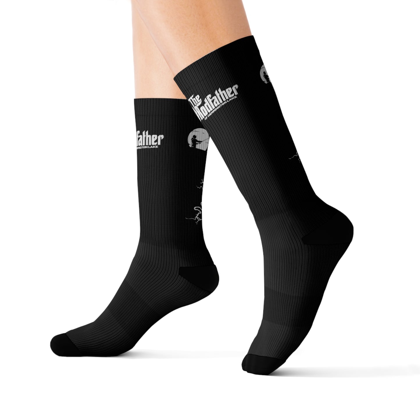 "The Rodfather" of Herrington Lake Iconica Collection Socks - White On Black