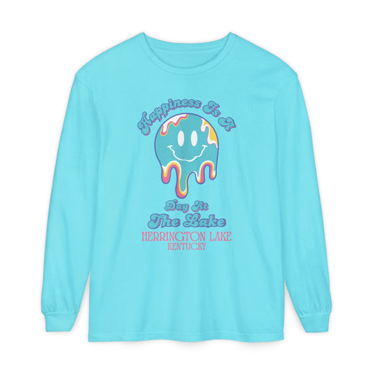"Happiness is a Day at the Lake" Herrington Lake Garment-Dyed Premium Comfort Colors™ Long Sleeve T-Shirt