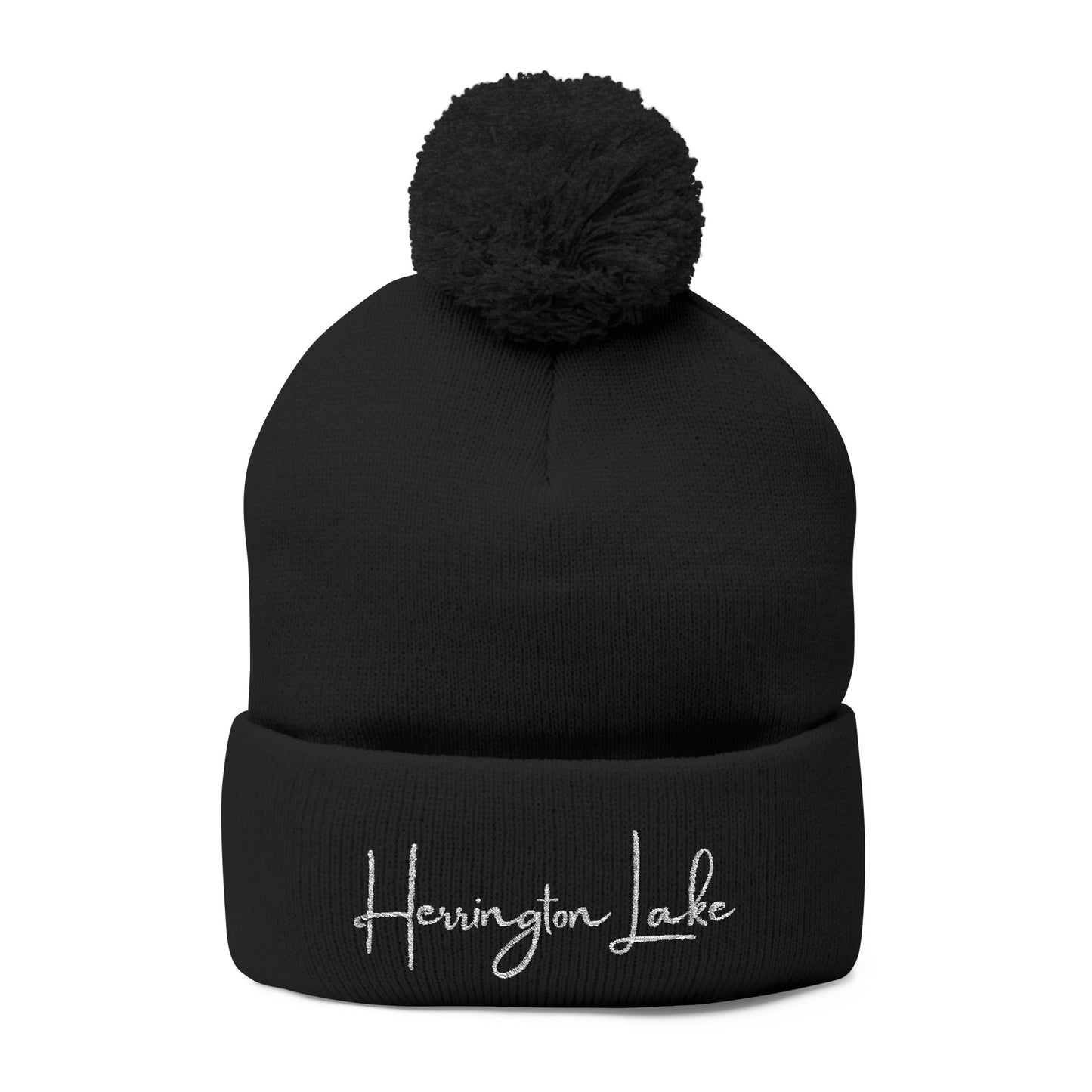 Embroidered Herrington Lake Script Pom-Pom Knit Cap