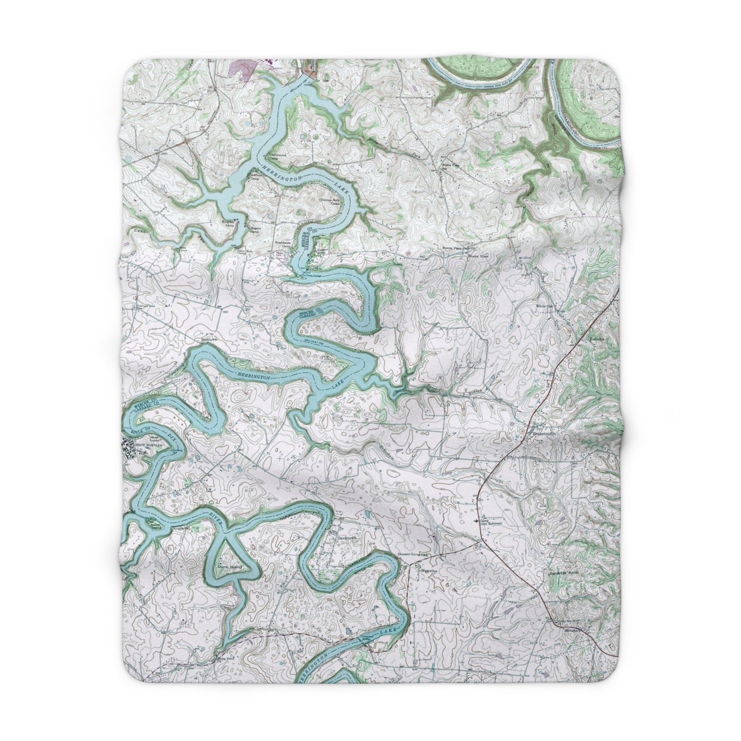 Herrington Lake 1952 USGS Topography Map Sherpa Fleece Blanket - Blue/Green