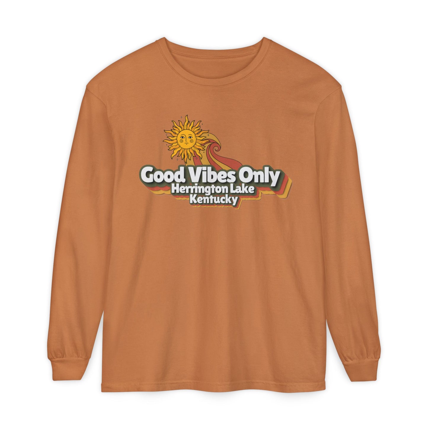 "Good Vibes Only" Herrington Lake Garment-Dyed Premium Comfort Colors™ Long Sleeve T-Shirt