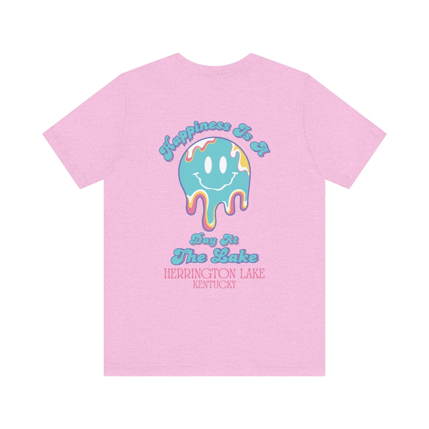 "Happiness Is A Day At The Lake" Double-Sided Print Unisex Jersey Knit Cotton Short Sleeve Tee
