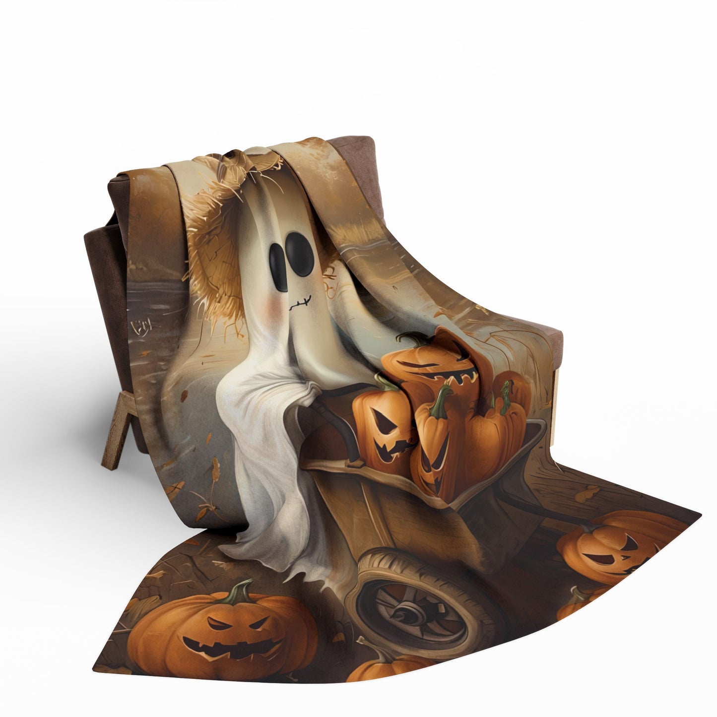 Cute Lake Ghost with Jack O'Lanterns Arctic Fleece Blanket