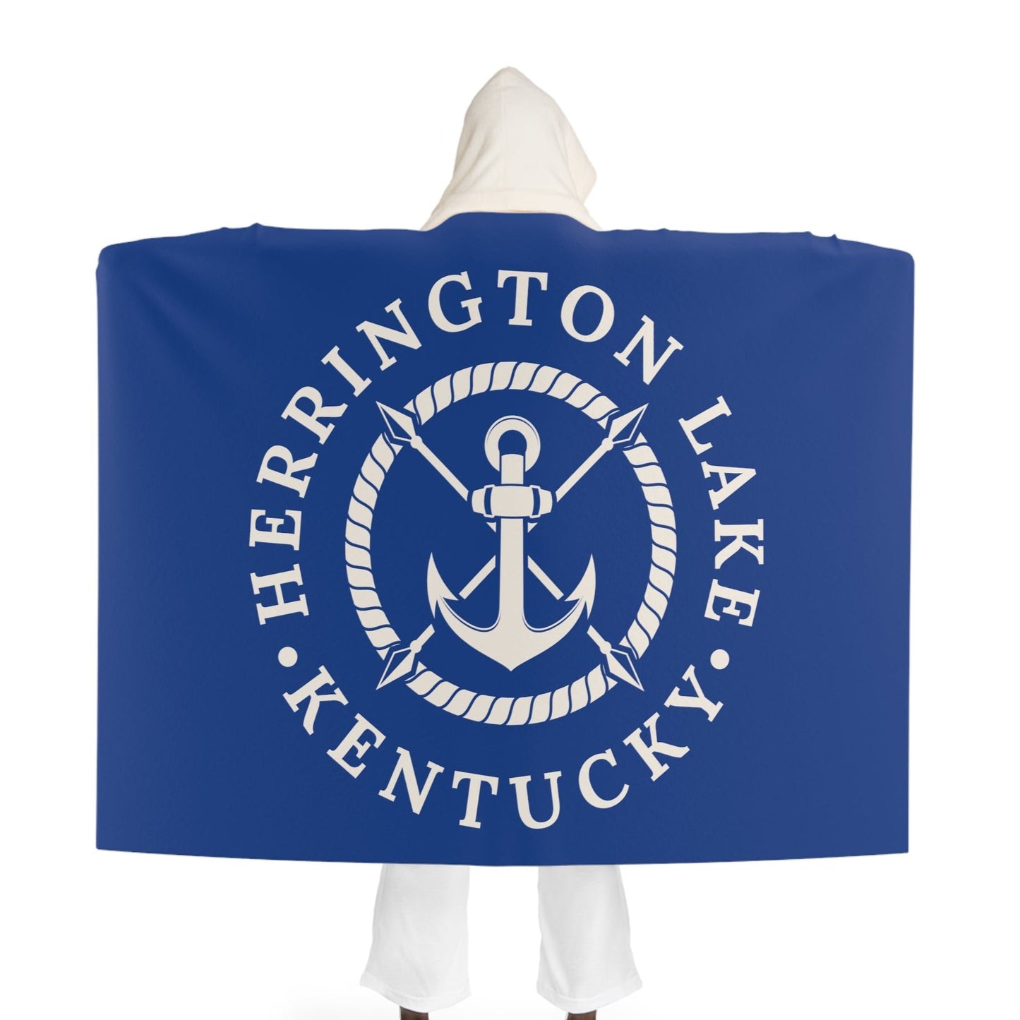 Herrington Lake White Anchor Hooded Sherpa Fleece Blanket