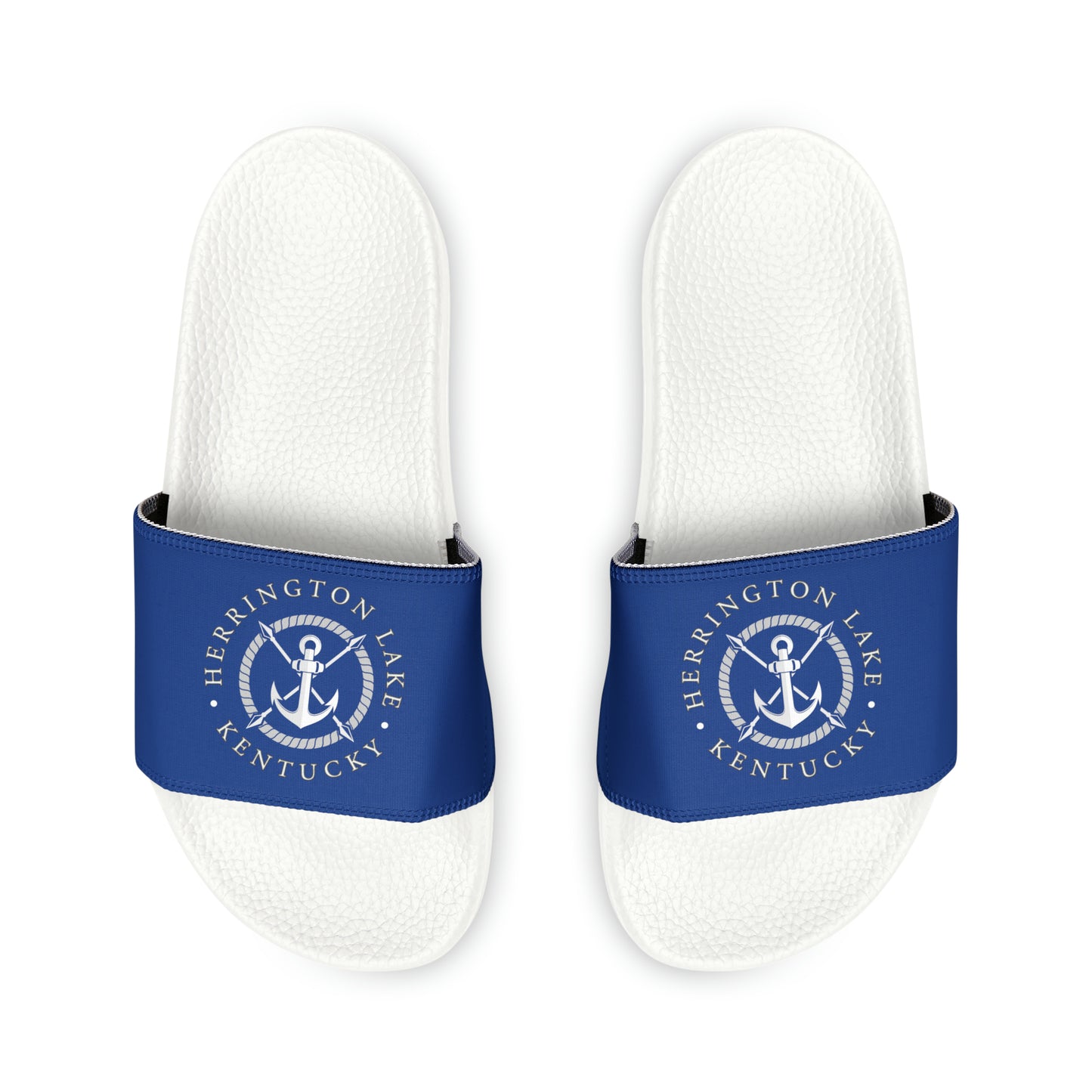 Women's HLKY White Anchor Slide Sandals, Dark Blue