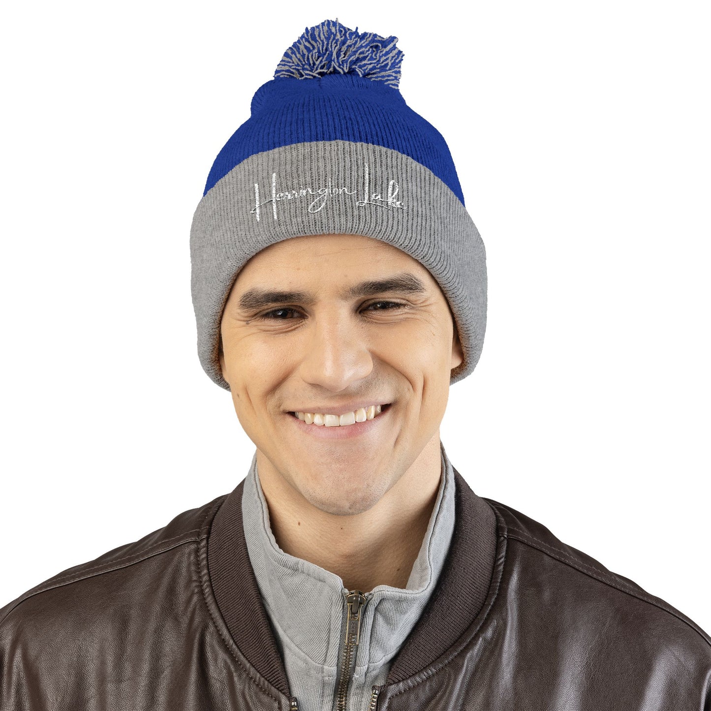 Embroidered Herrington Lake Script Pom-Pom Knit Cap