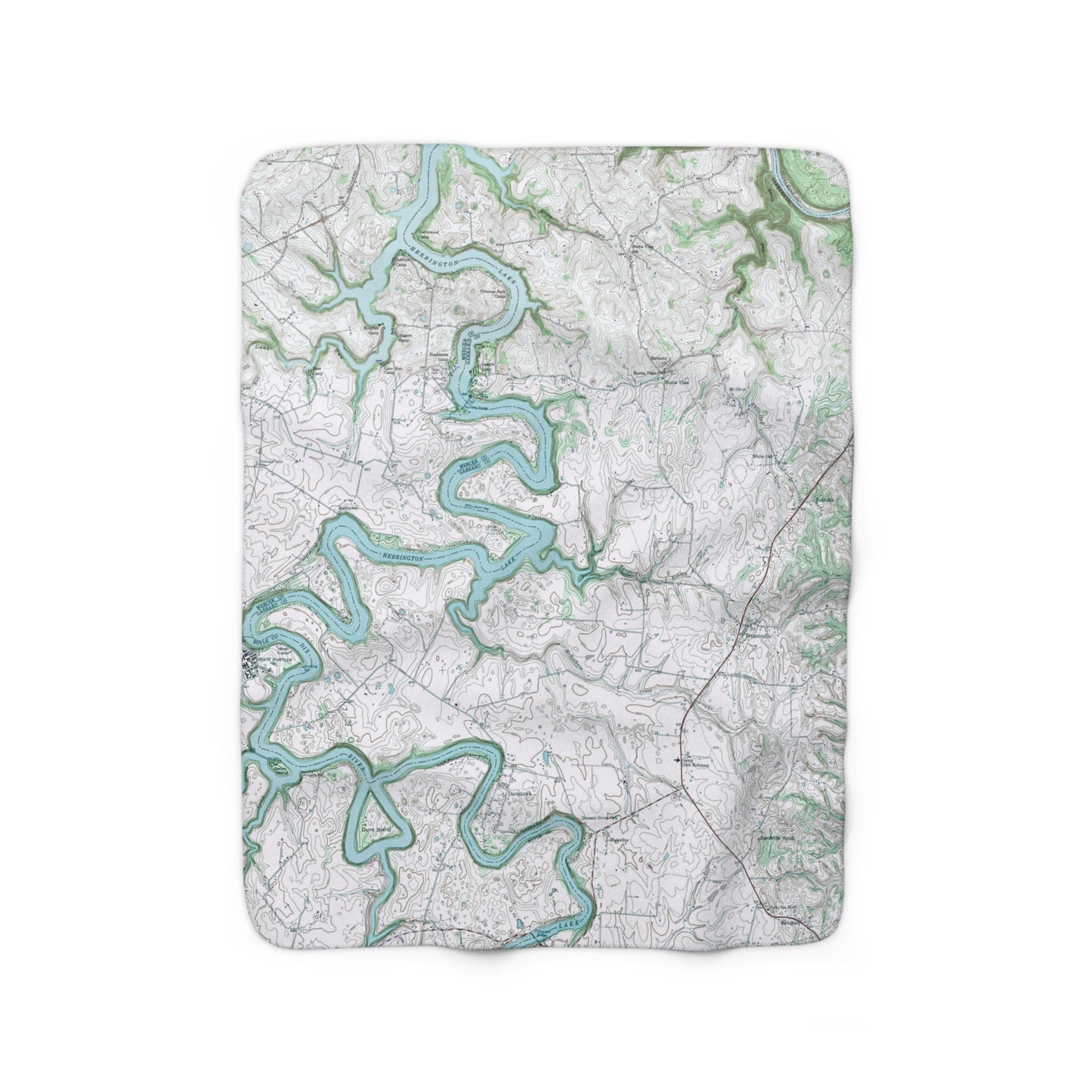 Herrington Lake 1952 USGS Topography Map Sherpa Fleece Blanket - Blue/Green