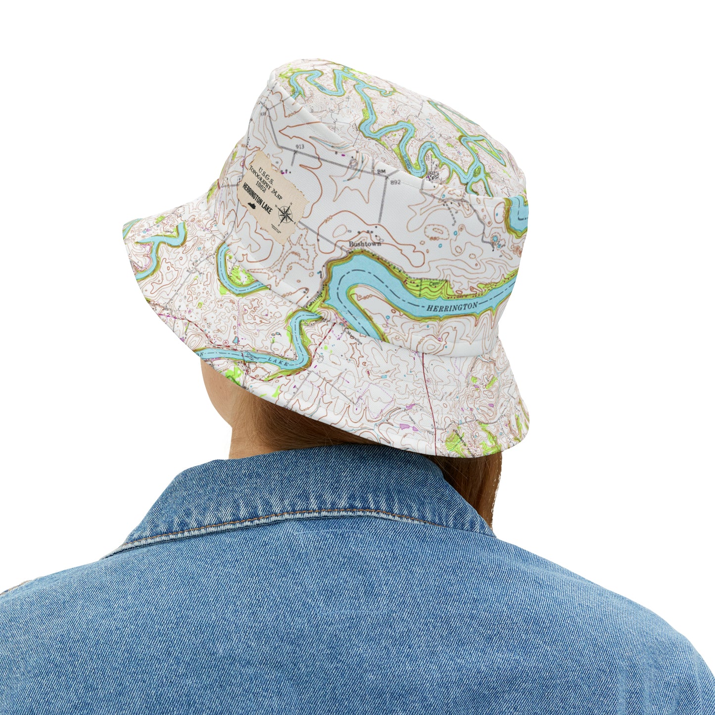 Herrington Lake Topography Map Bucket Hat, Natural Colors