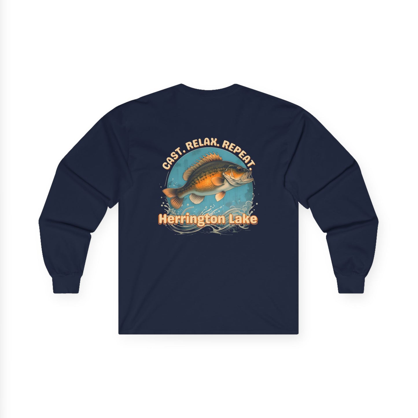 Cast. Relax. Repeat. Herrington Lake Unisex Double-Sided Print Ultra Cotton Long Sleeve Tee