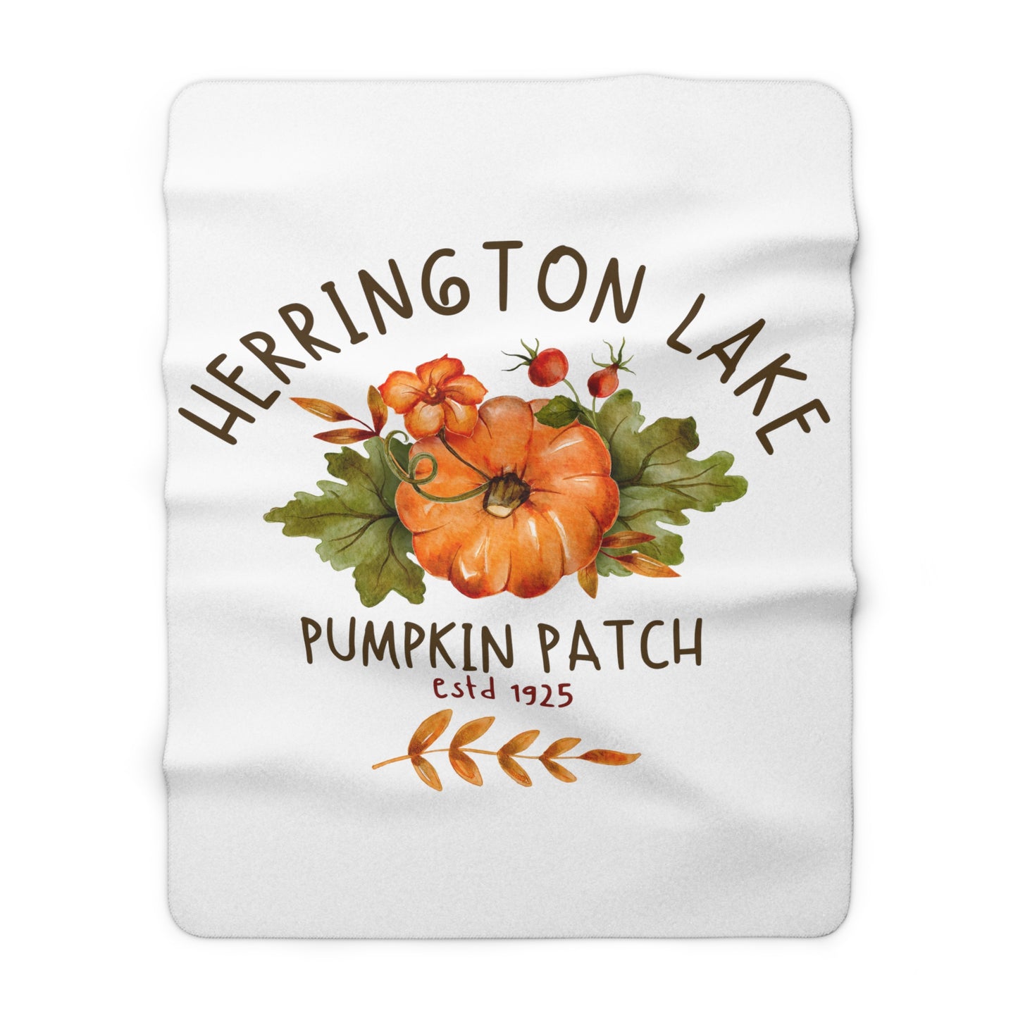Herrington Lake Illustrated Pumpkin Patch Sherpa Fleece Blanket (White)
