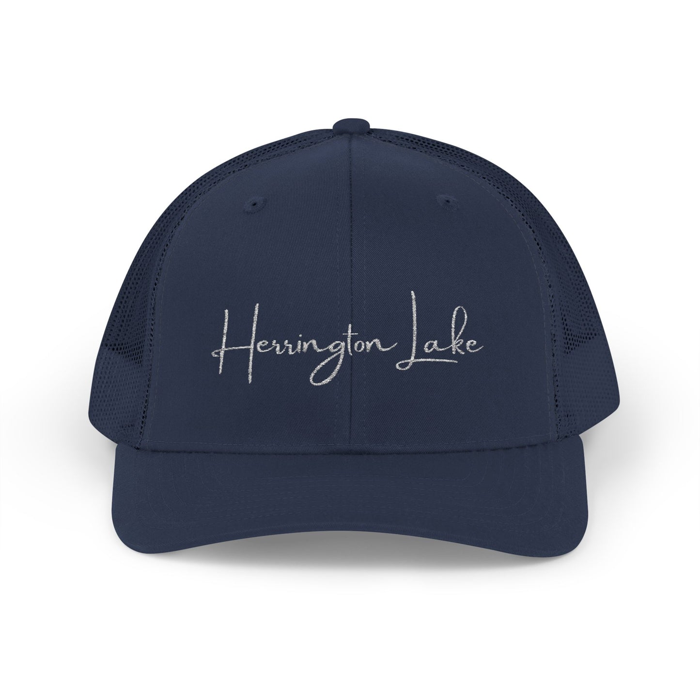 Embroidered Herrington Lake Script Logo Snapback Trucker Cap