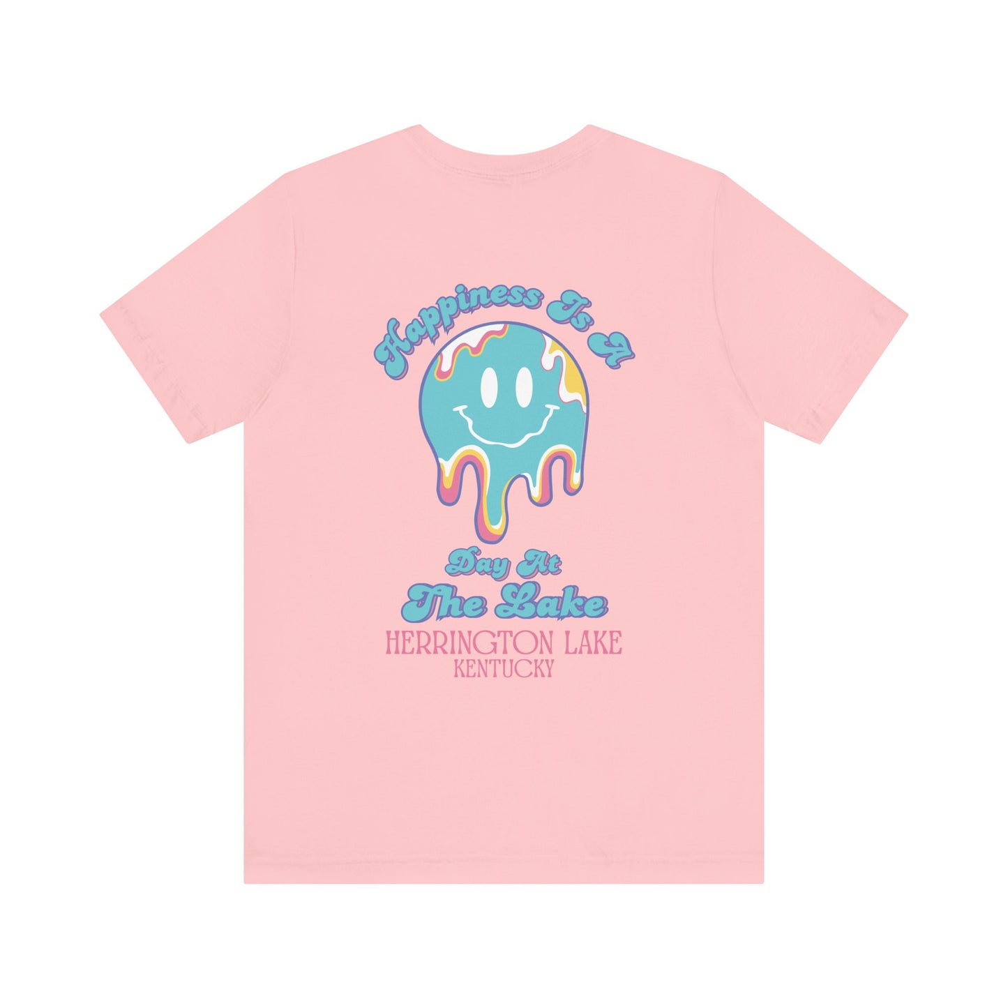"Happiness Is A Day At The Lake" Double-Sided Print Unisex Jersey Knit Cotton Short Sleeve Tee
