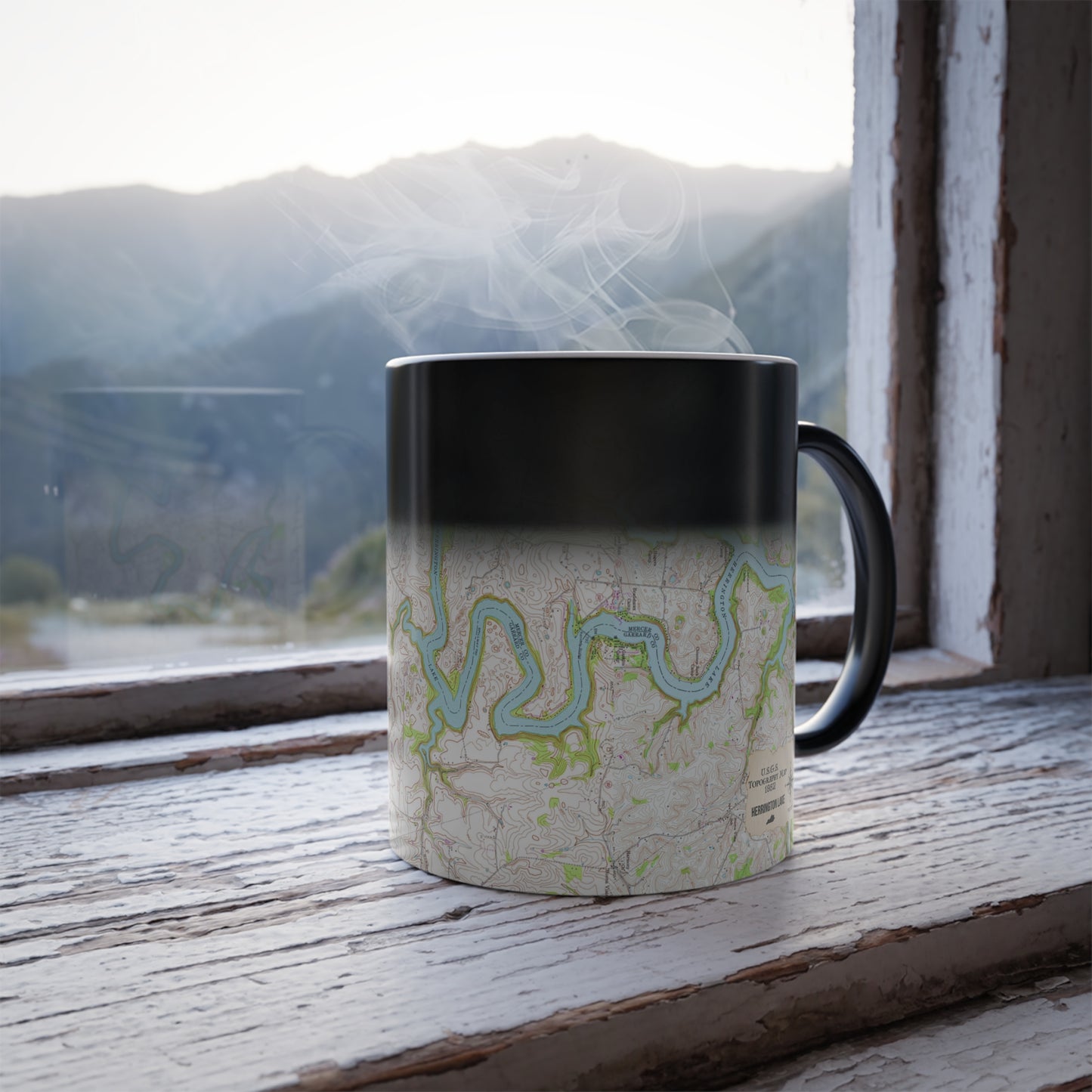 Herrington Lake 1952 Topography Map Color Morphing Mug, 11oz