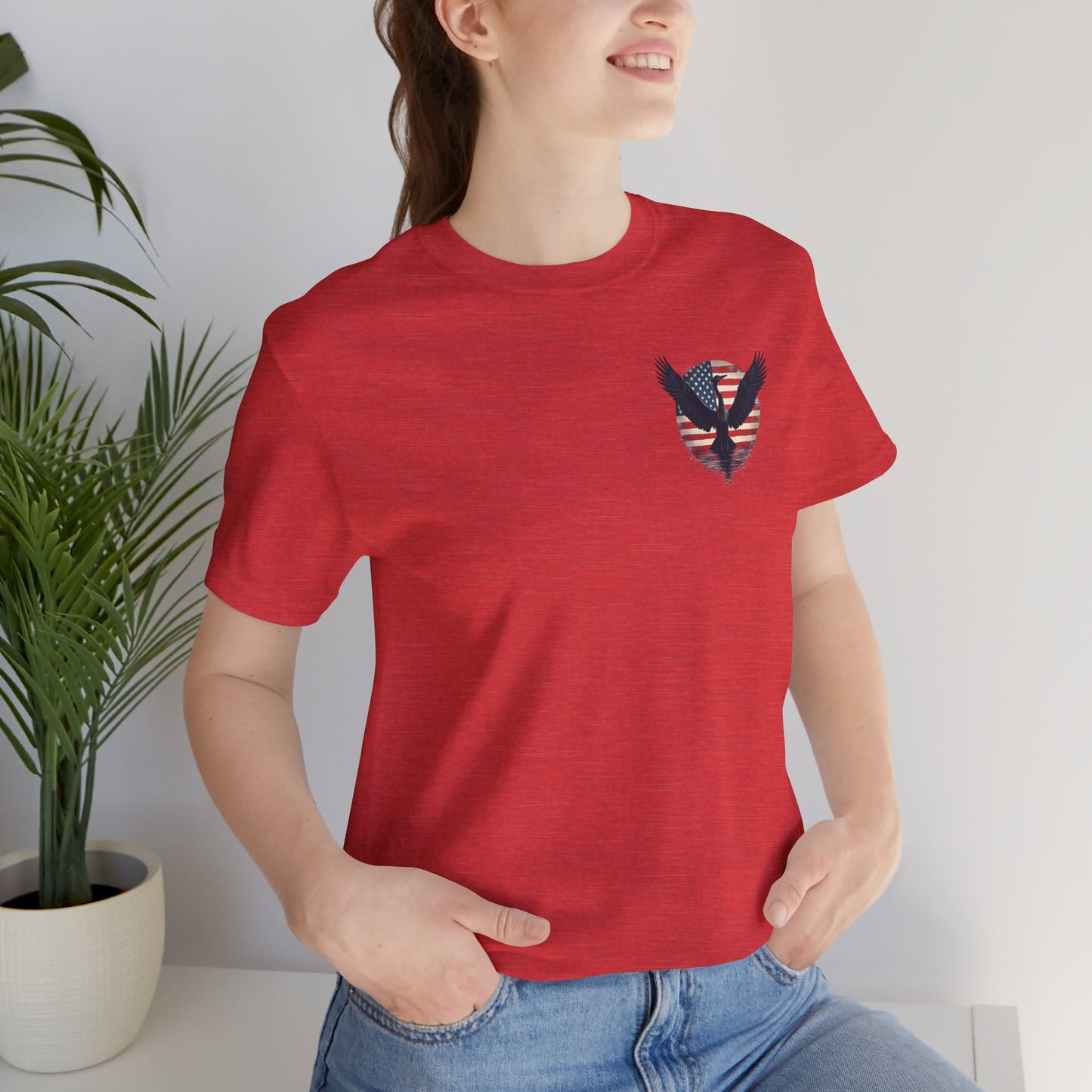 "Liberty Heron" Herrington Lake Patriots Collection Double-Sided Print Unisex Jersey Knit Cotton Short Sleeve Tee