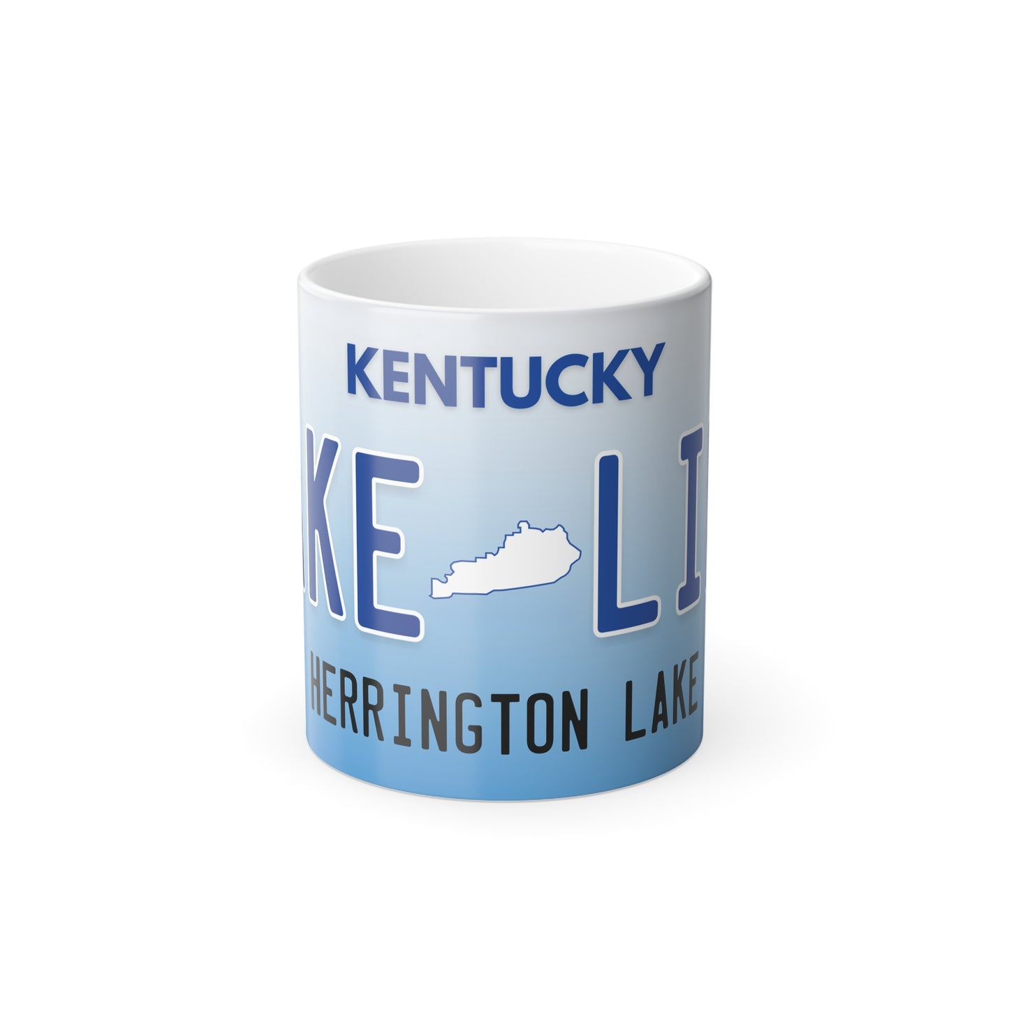 Herrington Lake Life License Plate Color Morphing Mug, 11oz