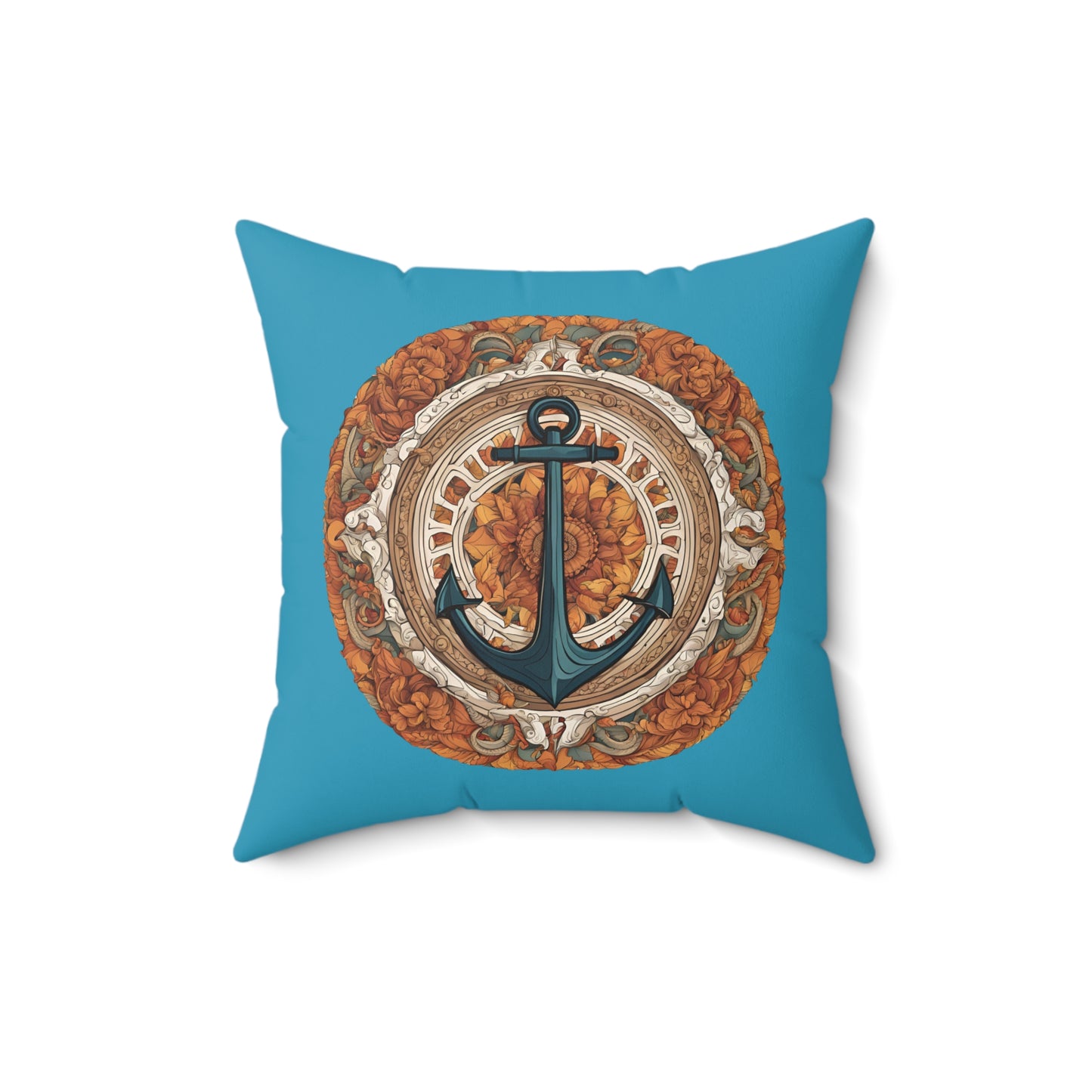 Autumnal Anchor Fall 2024 Mandala Faux Suede Square Pillow (Turquoise)