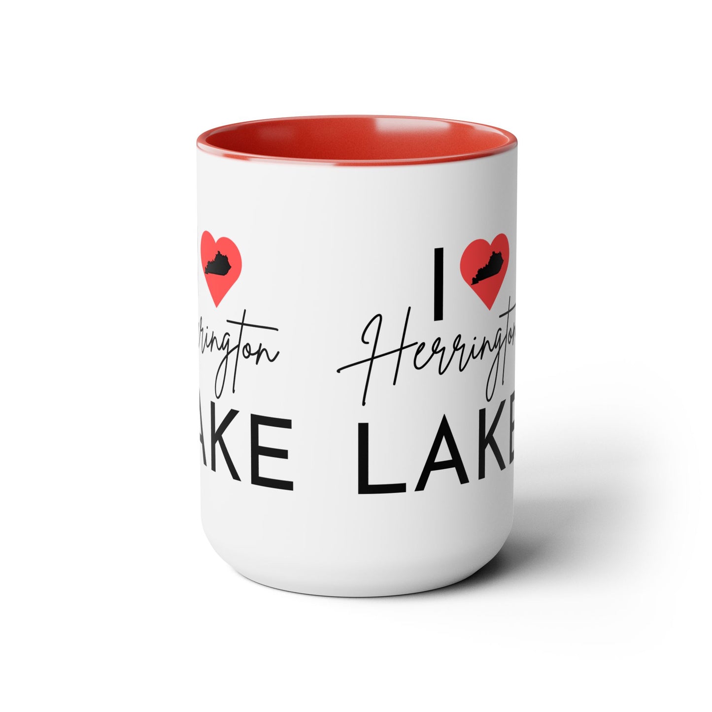 Custom Personalized I ❤️ Herrington Lake Two-Tone Biggie Coffee Mugs, 15oz