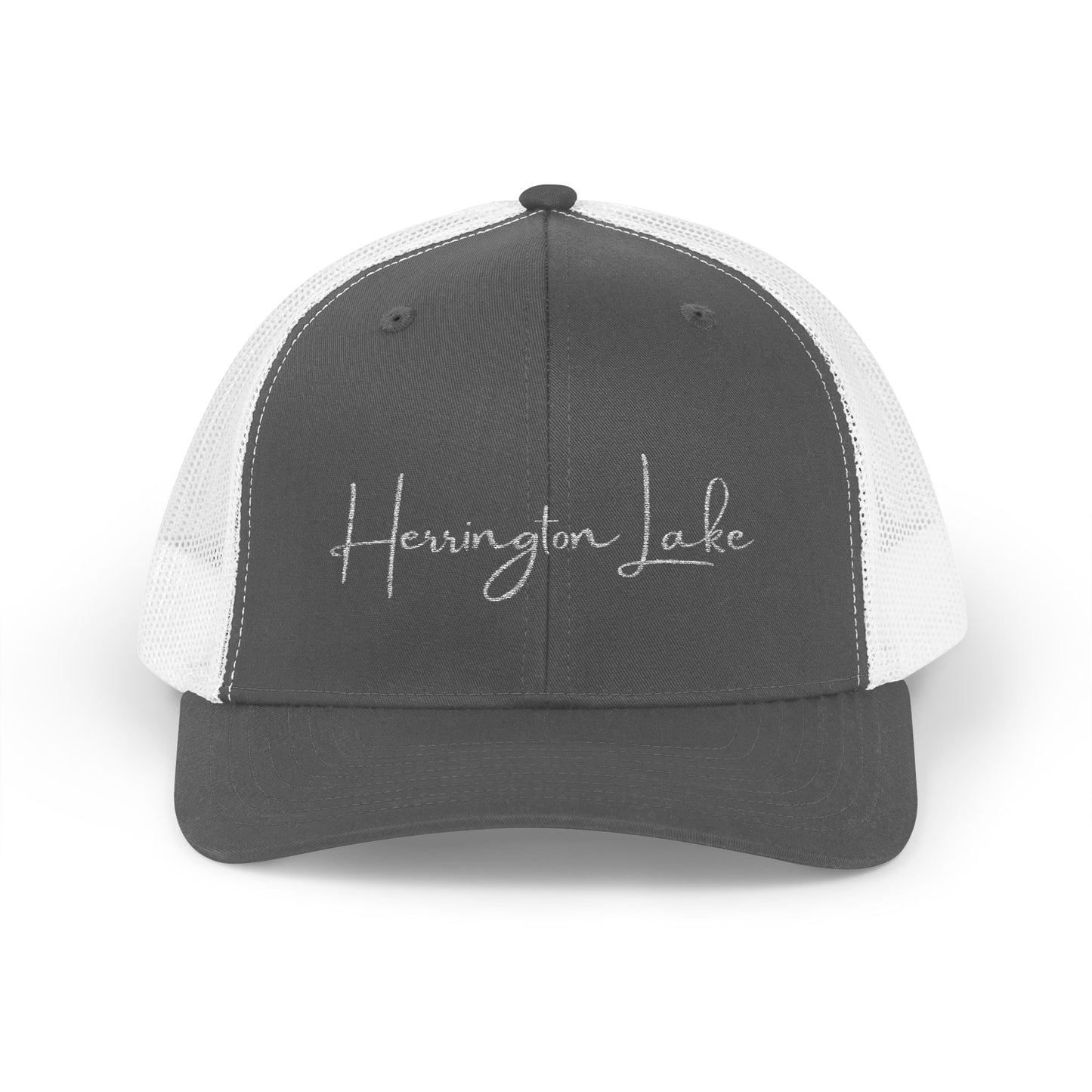 Embroidered Herrington Lake Script Logo Snapback Trucker Cap