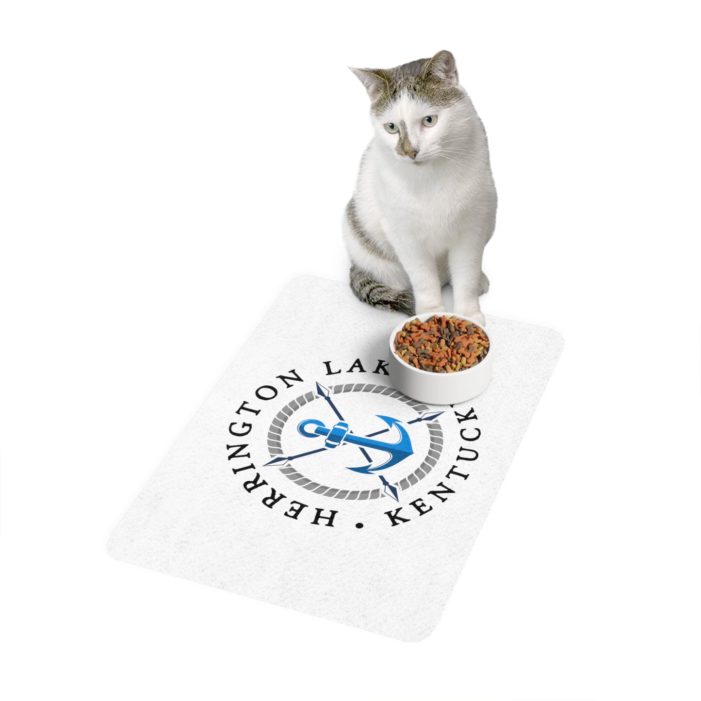 Herrington Lake Nautical Pet Food Mat, White