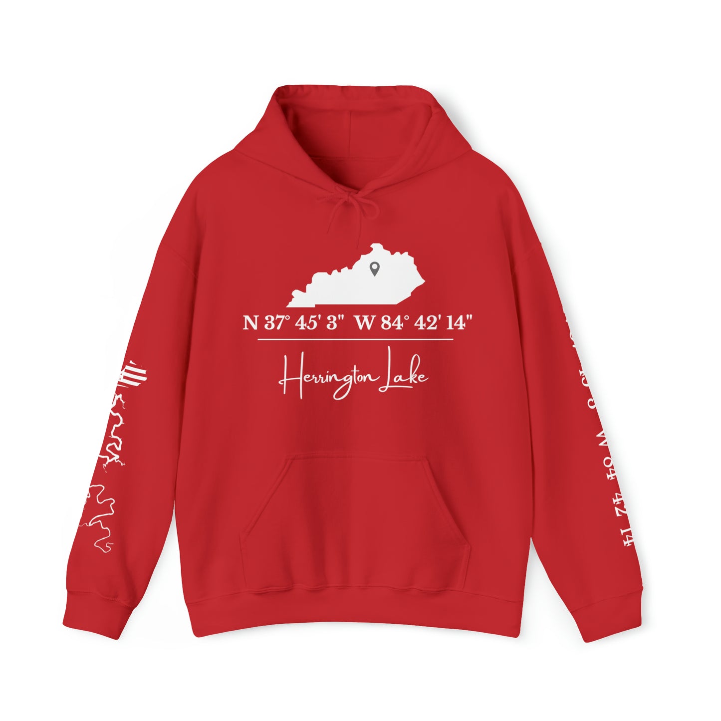 Custom Herrington Lake Coordinates Heavy Blend™ Hooded Sweatshirt w/ Printed Sleeves