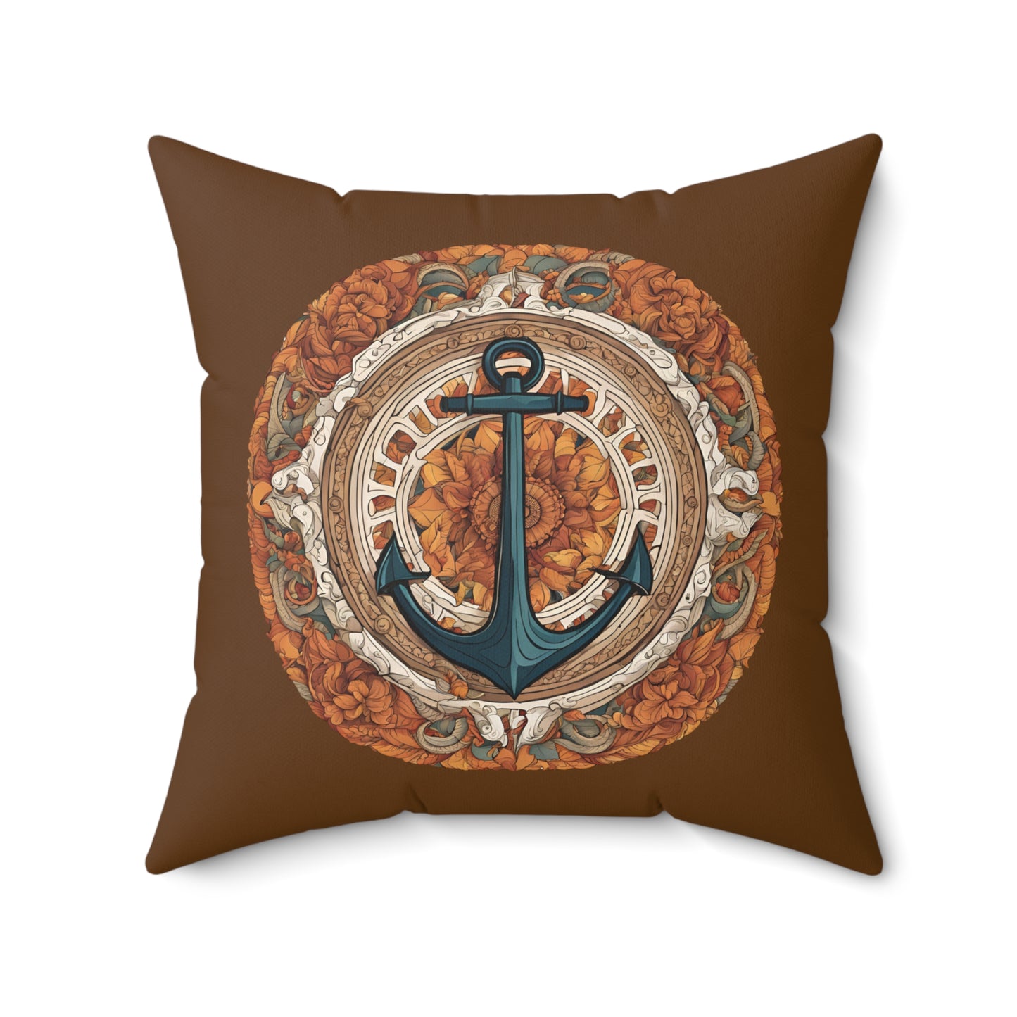 Autumnal Anchor Fall 2024 Mandala Faux Suede Square Pillow (Espresso Brown)